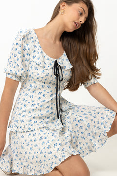 Ilse Floral Mini Dress - Blue/White
