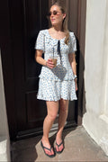 Ilse Floral Mini Dress - Blue/White
