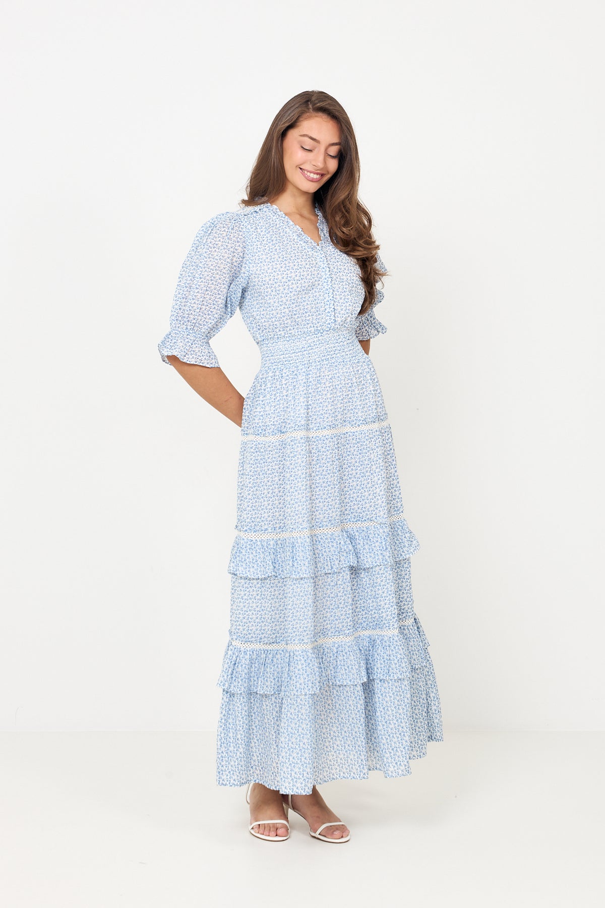 Vera Cotton Flower Dress - Blue Flower