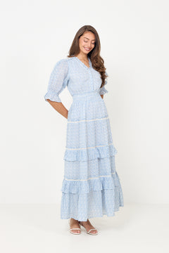 Vera Cotton Flower Dress - Blue Flower
