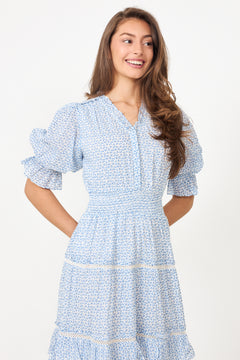 Vera Cotton Flower Dress - Blue Flower