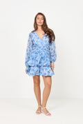 Jade Wave Chiffon Dot Dress - Blue