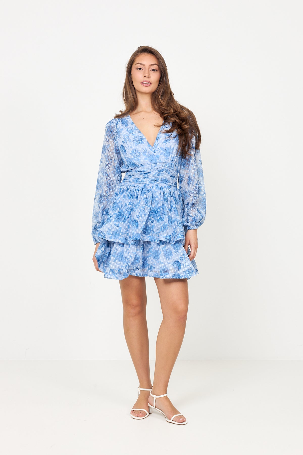 Jade Wave Chiffon Dot Dress - Blue