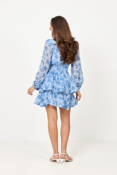 Jade Wave Chiffon Dot Dress - Blue