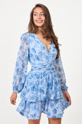 Jade Wave Chiffon Dot Dress - Blue