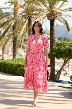 Jade Goddess Midi Dress - Pink/Red