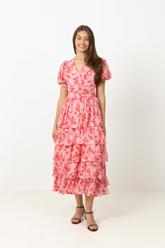 Jade Goddess Midi Dress - Pink/Red