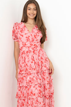 Jade Goddess Midi Dress - Pink/Red