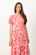 Jade Goddess Midi Dress - Pink/Red
