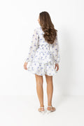Jade Wave Chiffon Floret Dress - White/Blue