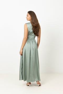 Martine Satin Maxi Dress - Sage Green