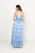 Ingalu Satin Lace Maxi Dress - Light Blue