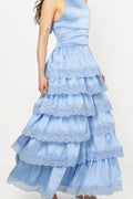 Ingalu Satin Lace Maxi Dress - Light Blue