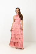 Ingalu Satin Lace Maxi Dress - Coral