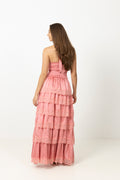 Ingalu Satin Lace Maxi Dress - Coral