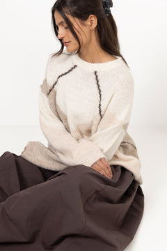 Inga Check Fluff Knit Blouse - Creme