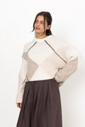 Inga Check Fluff Knit Blouse - Creme