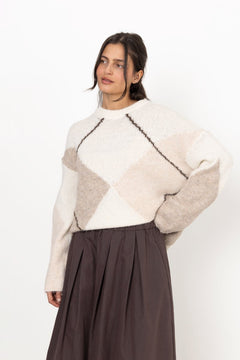 Inga Check Fluff Knit Blouse - Creme