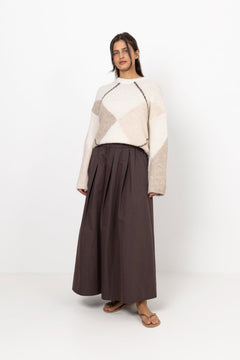 Inga Check Fluff Knit Blouse - Creme