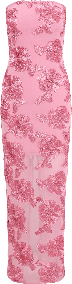 3D Mesh Maxi Dress - Sea Pink