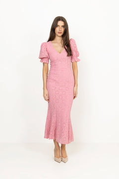 Lace Puff Sleeve Dress - Sea Pink
