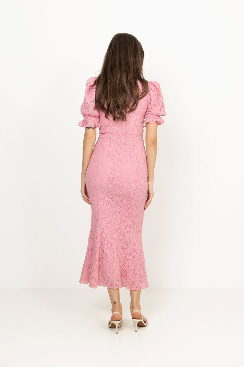 Lace Puff Sleeve Dress - Sea Pink