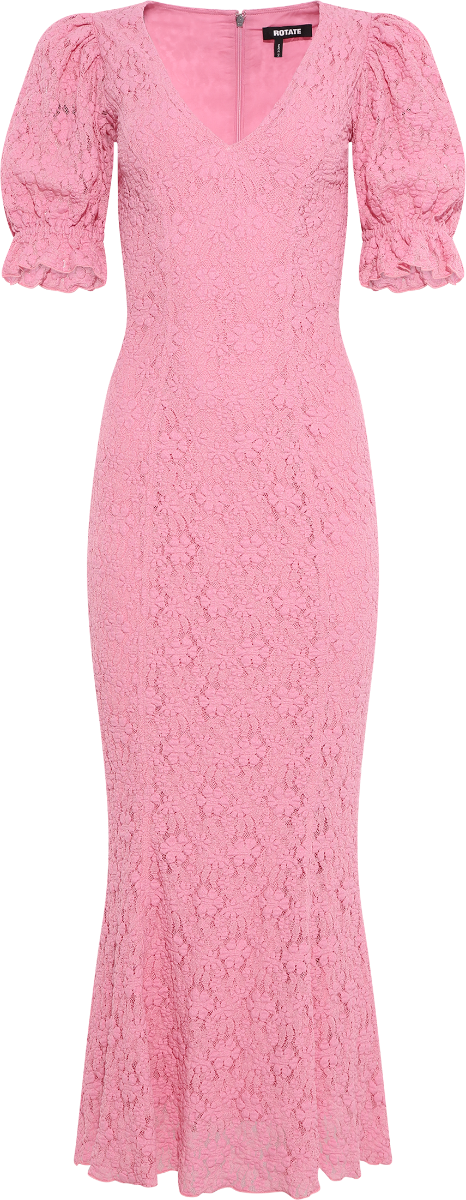 Lace Puff Sleeve Dress - Sea Pink