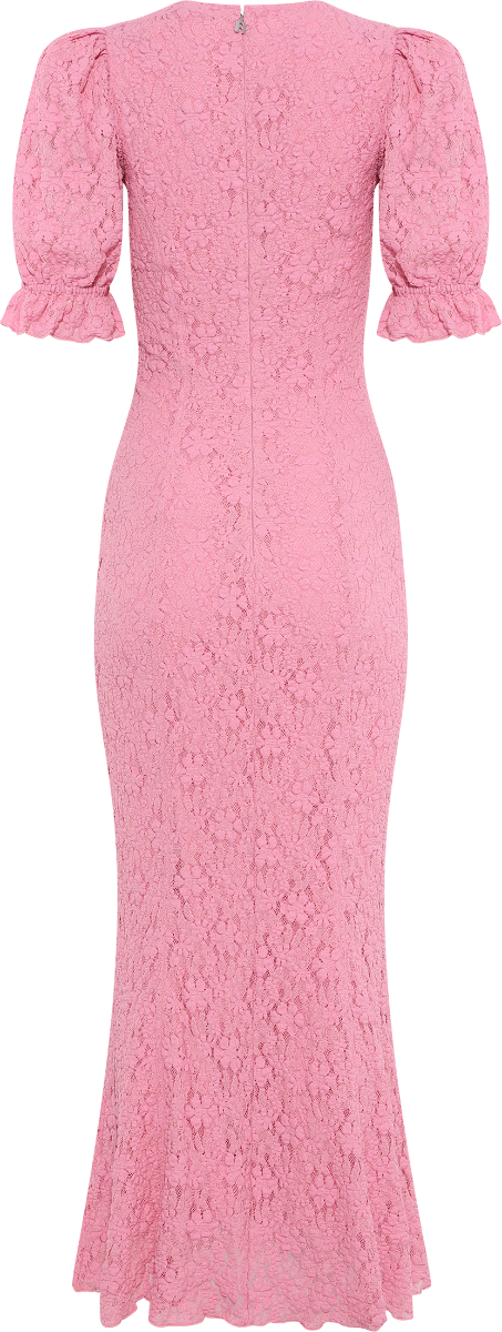 Lace Puff Sleeve Dress - Sea Pink