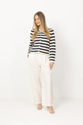 Emily Cotton Knit Cardigan - Creme/Navy