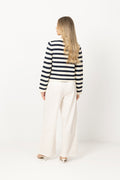 Emily Cotton Knit Cardigan - Creme/Navy
