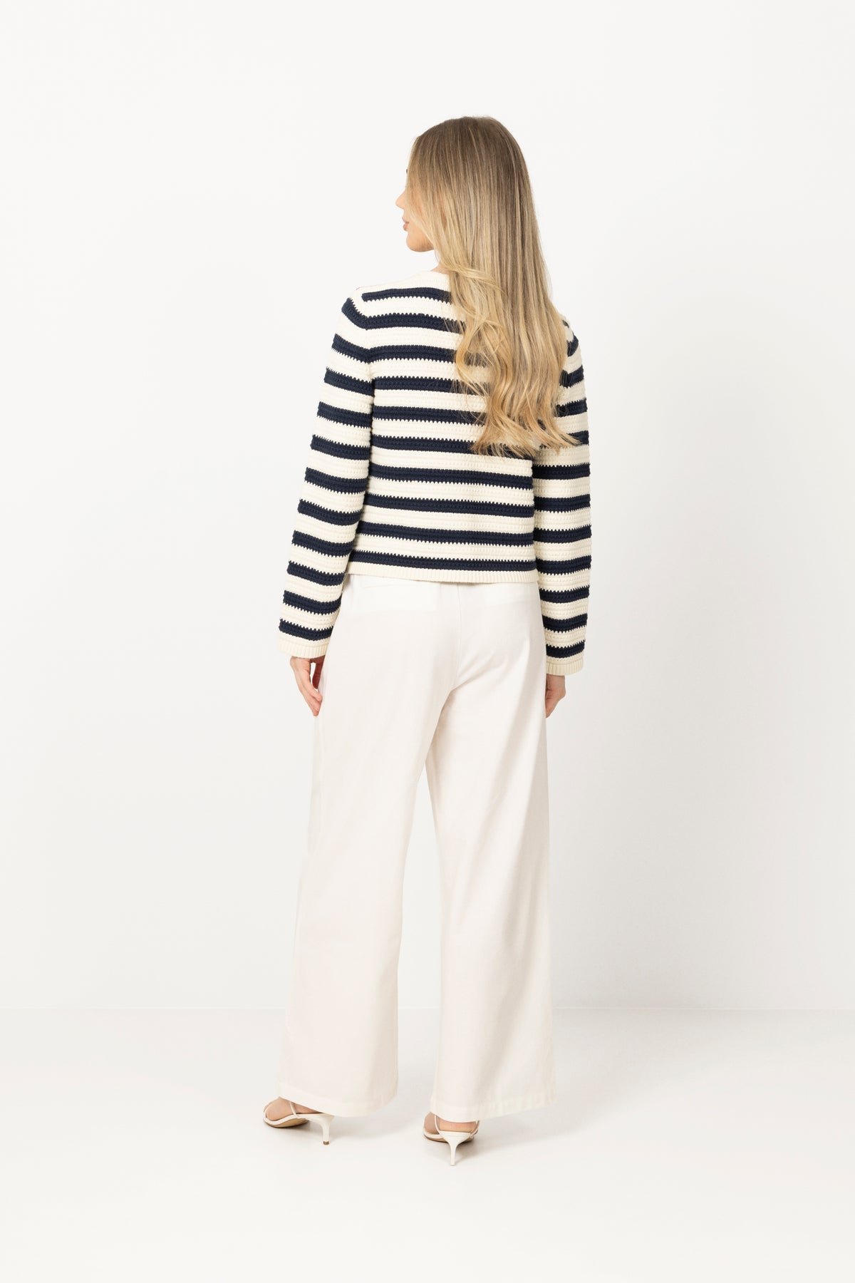 Emily Cotton Knit Cardigan - Creme/Navy