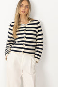 Emily Cotton Knit Cardigan - Creme/Navy