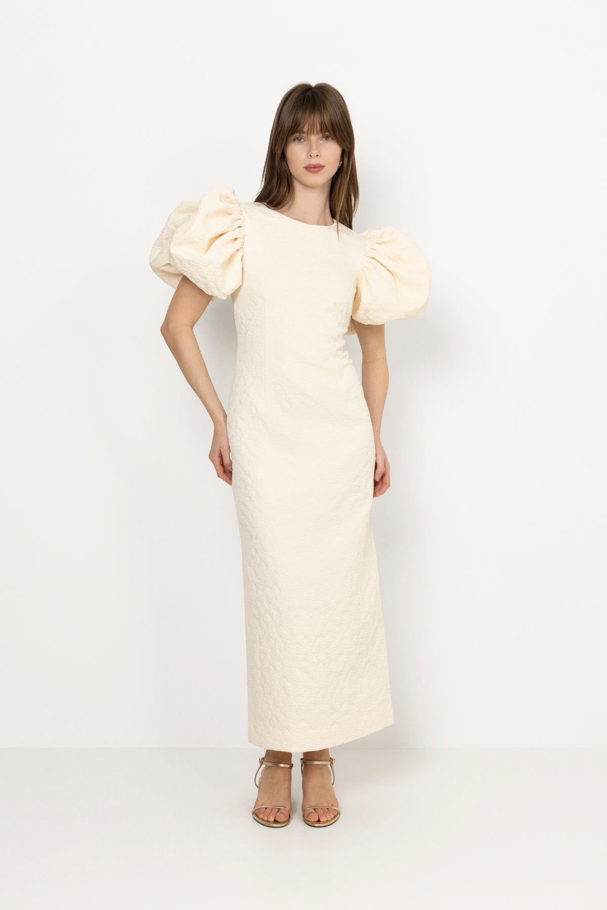 Jacquard Midi Puffy Dress - Egret