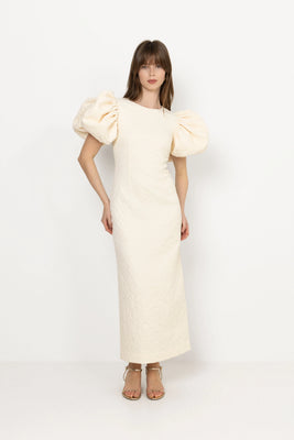 Jacquard Midi Puffy Dress - Egret