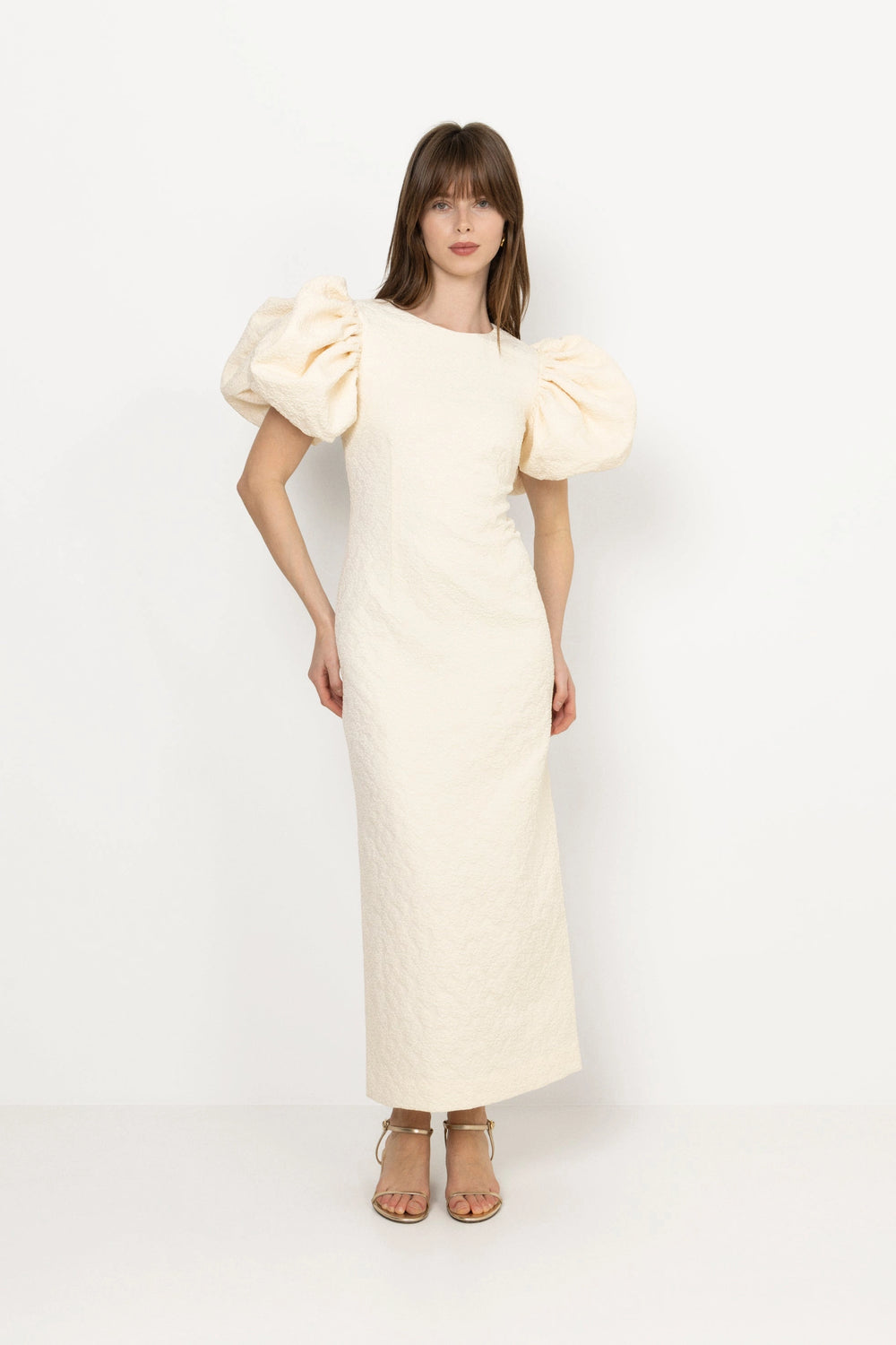 Jacquard Midi Puffy Dress - Egret