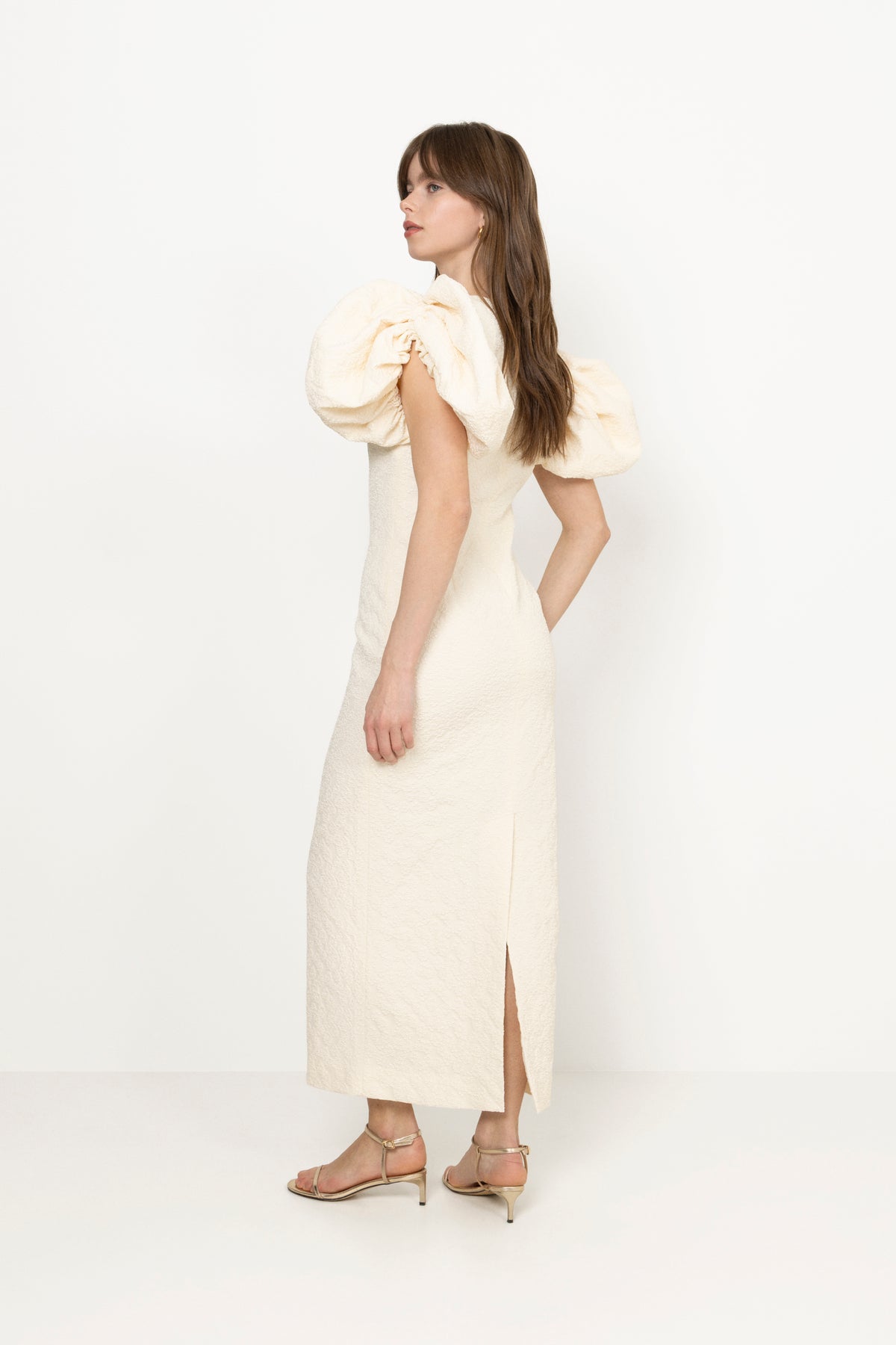 Jacquard Midi Puffy Dress - Egret