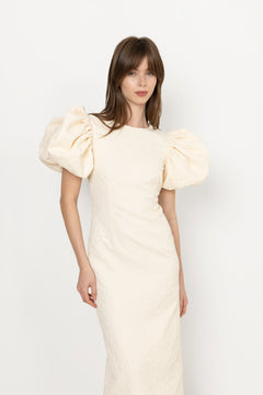 Jacquard Midi Puffy Dress - Egret