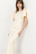 Jacquard Midi Puffy Dress - Egret