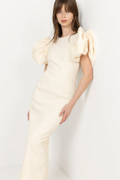 Jacquard Midi Puffy Dress - Egret