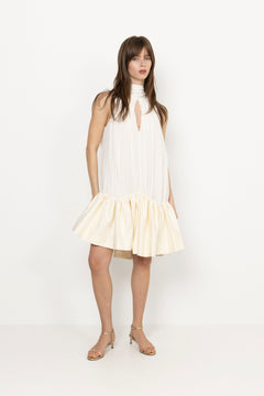 Gathered Mini Dress - Egret