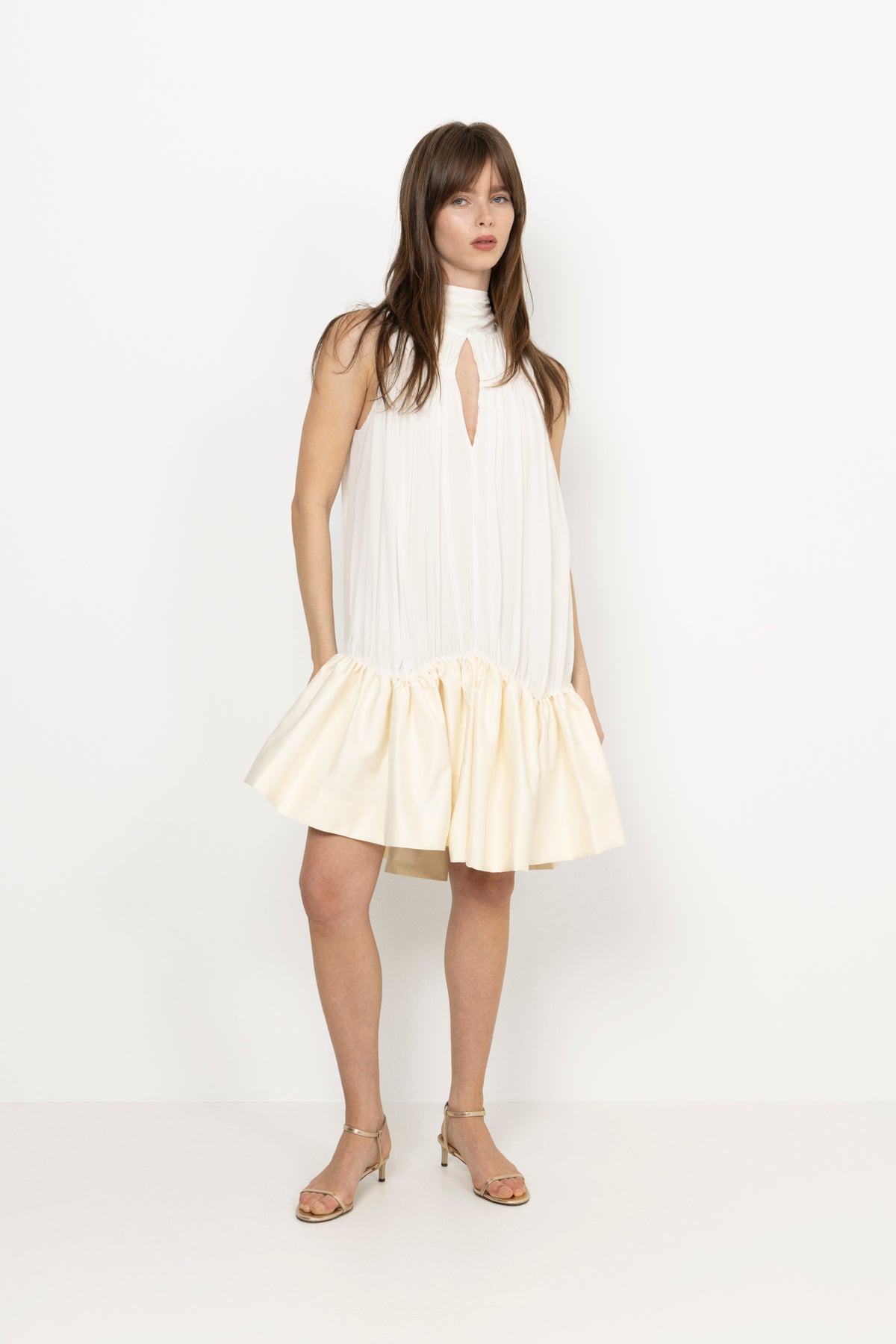 Gathered Mini Dress - Egret