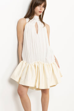 Gathered Mini Dress - Egret