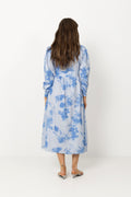 Adelic Long Dress - Abstract Blue Flower Print