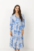 Adelic Long Dress - Abstract Blue Flower Print