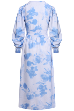 Adelic Long Dress - Abstract Blue Flower Print