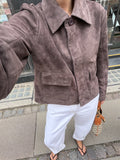 Ruth Suede Leather Jacket - Brown