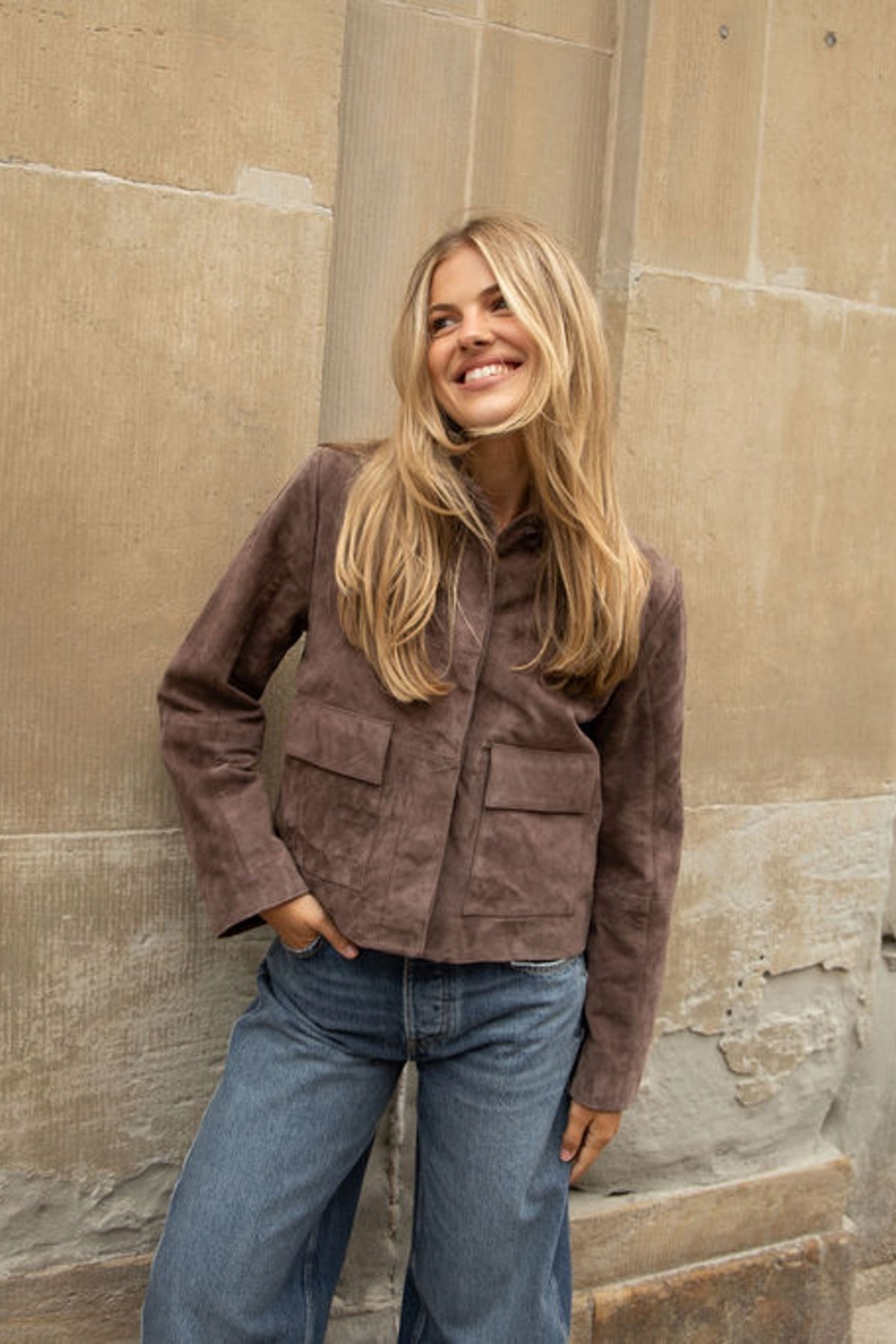 Ruth Suede Leather Jacket - Brown