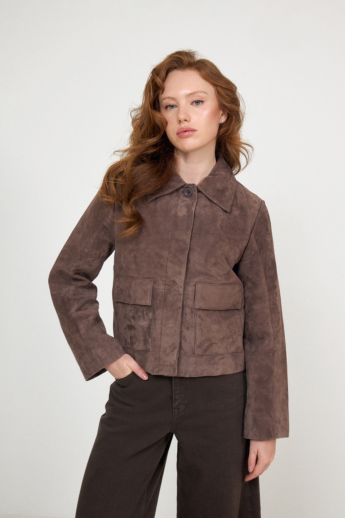 Ruth Suede Leather Jacket - Brown