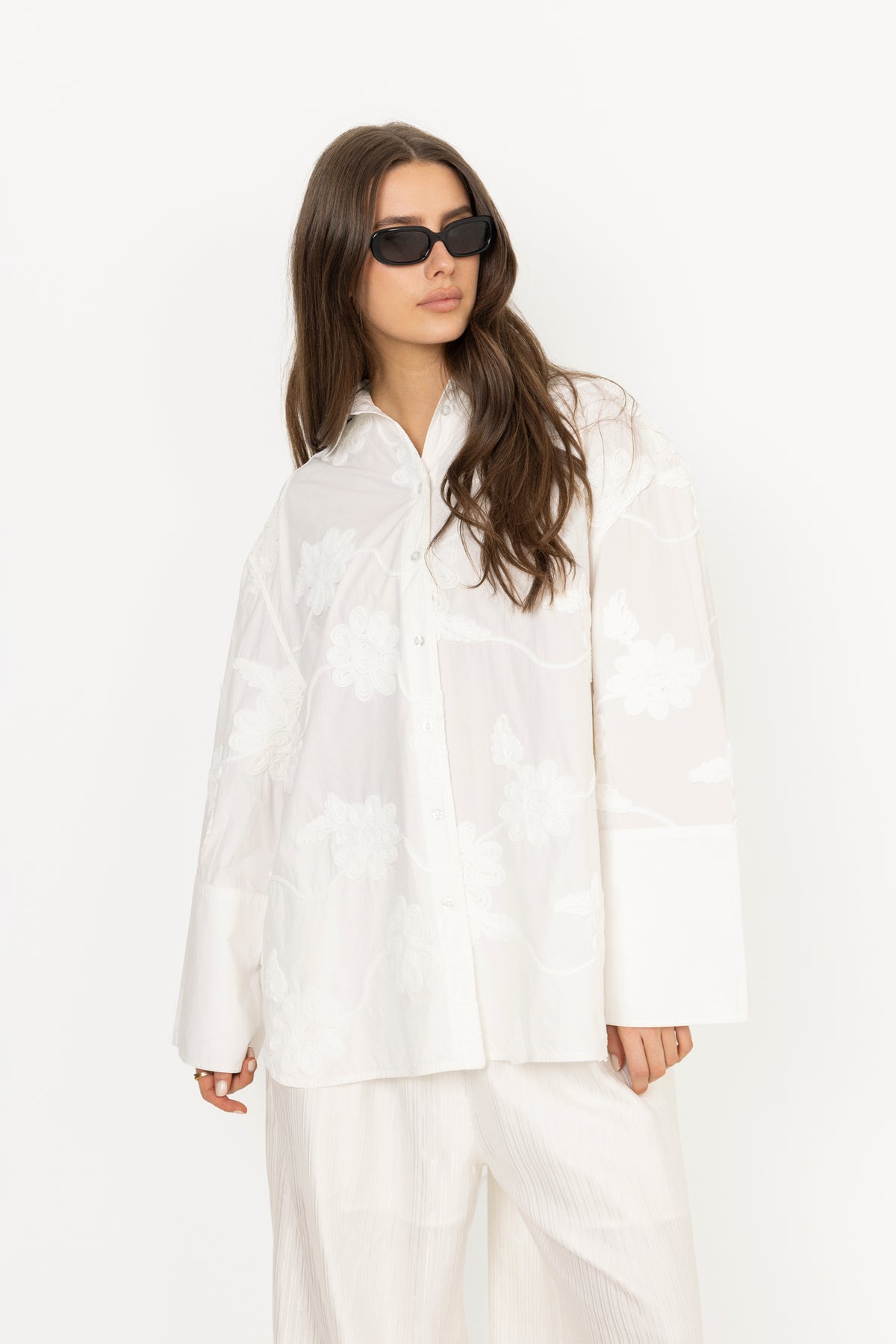 Flower Oversized Shirt - Bright White