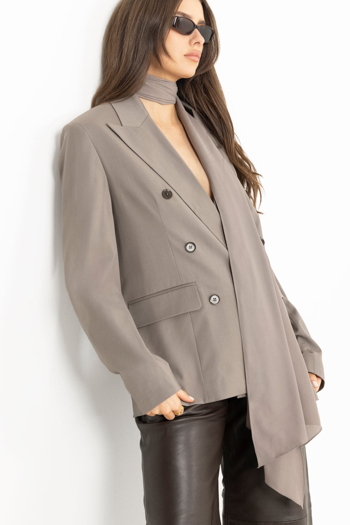 Oversized Scarf Blazer - Driftwood